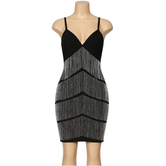 Women's Glamour Spaghetti Strap Layered Crystal Fringe Bodycon Bandage Dress - Picture 2 of 9